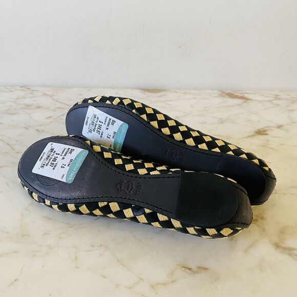 TORY BURCH Black Yellow Woven Ballerina Flats Bow Accent - US 7.5 - Picture 8 of 8